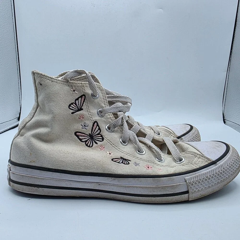 Converse CTAS HI Girls Size 5.5 Egret Black White Shoes Butterfly School Casual